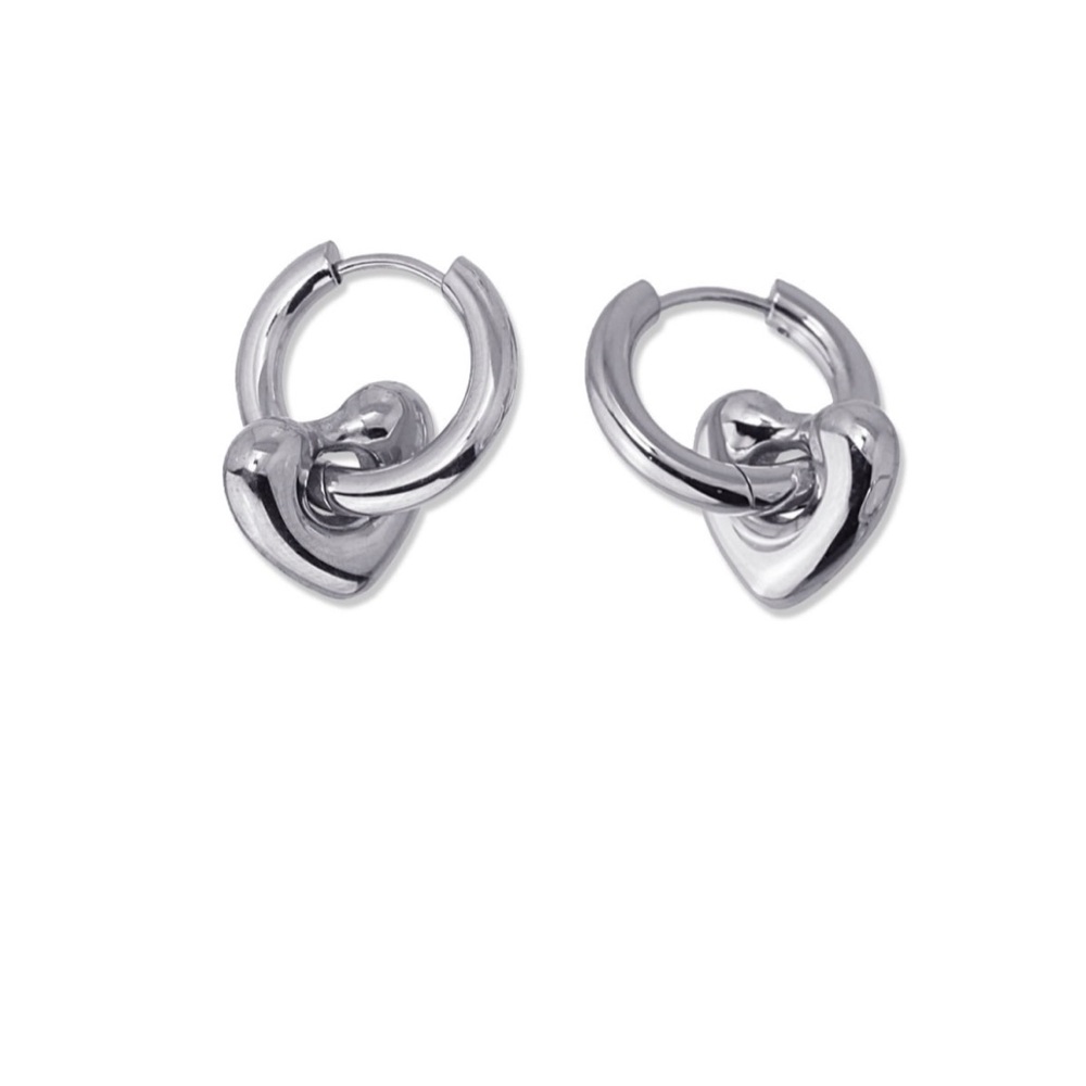 Silver heart Hoop Earrings in Stainless steel